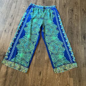 Johnny Was Workshop Wide Leg Pants XL 100% Silk Villa Sheer